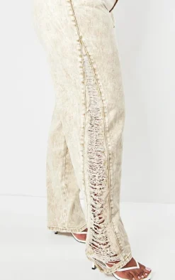 Online PrettyLittleThing Plus Extreme Fraying Detail Wide Leg Denim Jeans Acid Yellow