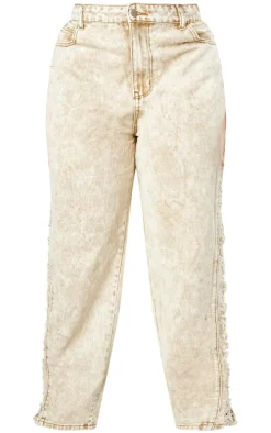 Online PrettyLittleThing Plus Extreme Fraying Detail Wide Leg Denim Jeans Acid Yellow