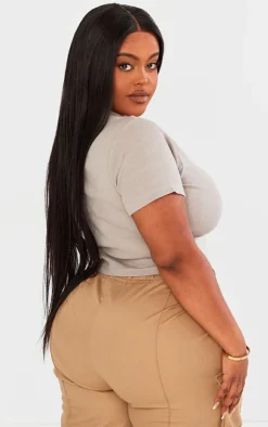 PrettyLittleThing Basic Tops*Plus Basic Rib Short Sleeve Crop Top