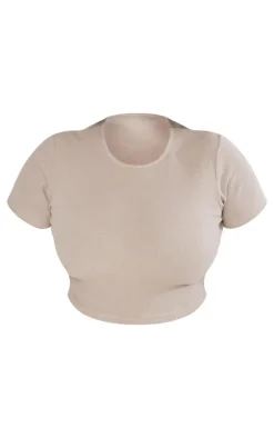 PrettyLittleThing Basic Tops*Plus Basic Rib Short Sleeve Crop Top