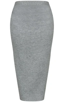 Discount PrettyLittleThing Plus Melange Soft Knit Maxi Skirt Ash Grey