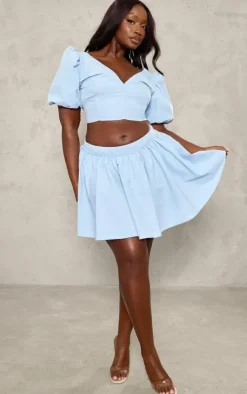 Online PrettyLittleThing Plus Pleated Mini Skirt Baby Blue
