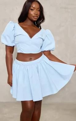 Online PrettyLittleThing Plus Pleated Mini Skirt Baby Blue
