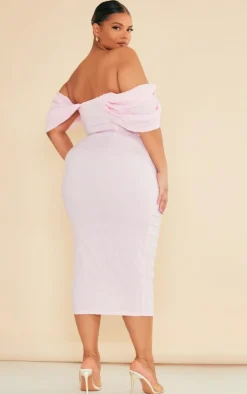 Plus Textured Bardot Midi Dress-PrettyLittleThing