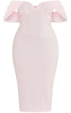 Plus Textured Bardot Midi Dress-PrettyLittleThing