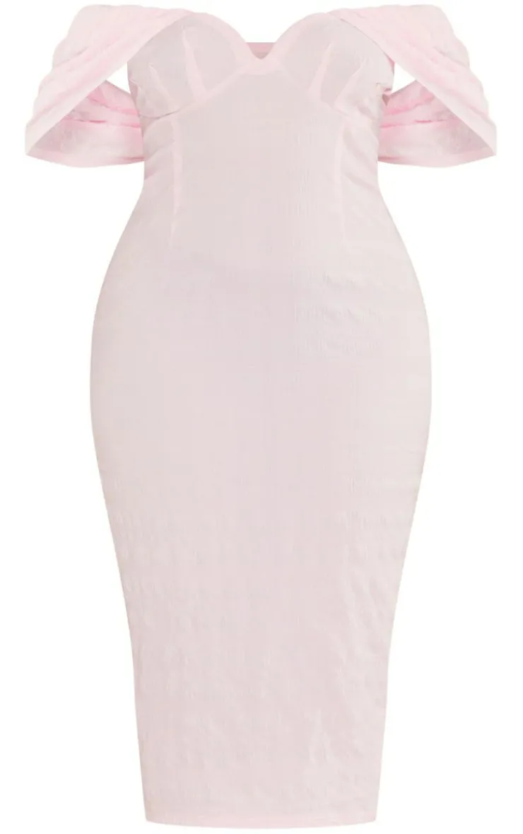 Plus Textured Bardot Midi Dress-PrettyLittleThing