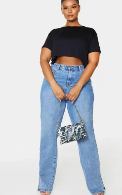 PrettyLittleThing T-Shirts*Plus Basic & White 2 Pack Roll Sleeve Crop T Shirt