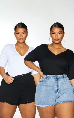 PrettyLittleThing T-Shirts*Plus Basic & White V Neck T Shirt 2 Pack