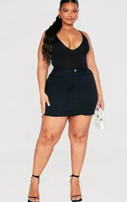 Plus Basic Black Denim Skirt