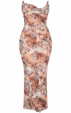 Plus Abstract Print Crinkle Mesh Cowl Neck Maxi Dress-PrettyLittleThing Best