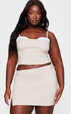 Clearance PrettyLittleThing Plus Bengaline Contrast Bust Panel Corset Top Beige