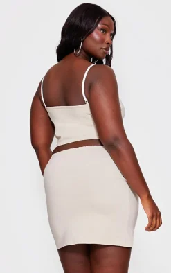 Clearance PrettyLittleThing Plus Bengaline Contrast Bust Panel Corset Top Beige