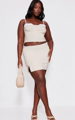 Clearance PrettyLittleThing Plus Bengaline Contrast Bust Panel Corset Top Beige