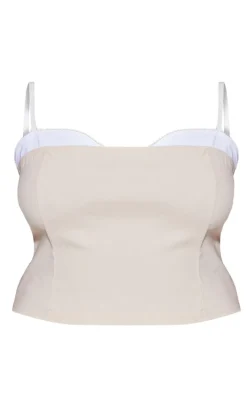 Clearance PrettyLittleThing Plus Bengaline Contrast Bust Panel Corset Top Beige