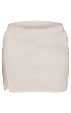 Online PrettyLittleThing Plus Bengaline Lace Trim Mini Skirt Beige
