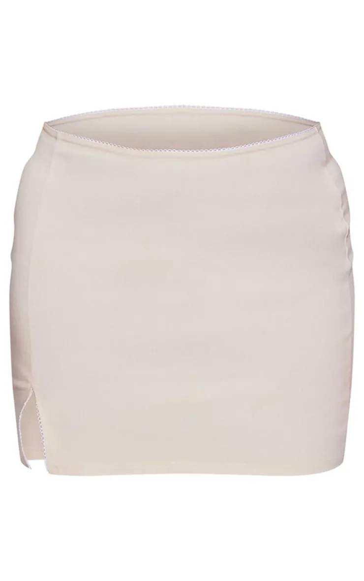 Online PrettyLittleThing Plus Bengaline Lace Trim Mini Skirt Beige