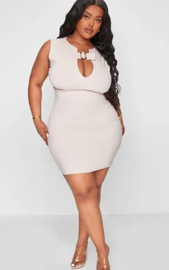 Plus Buckle Front Stretch Woven Bodycon Dress-PrettyLittleThing Discount