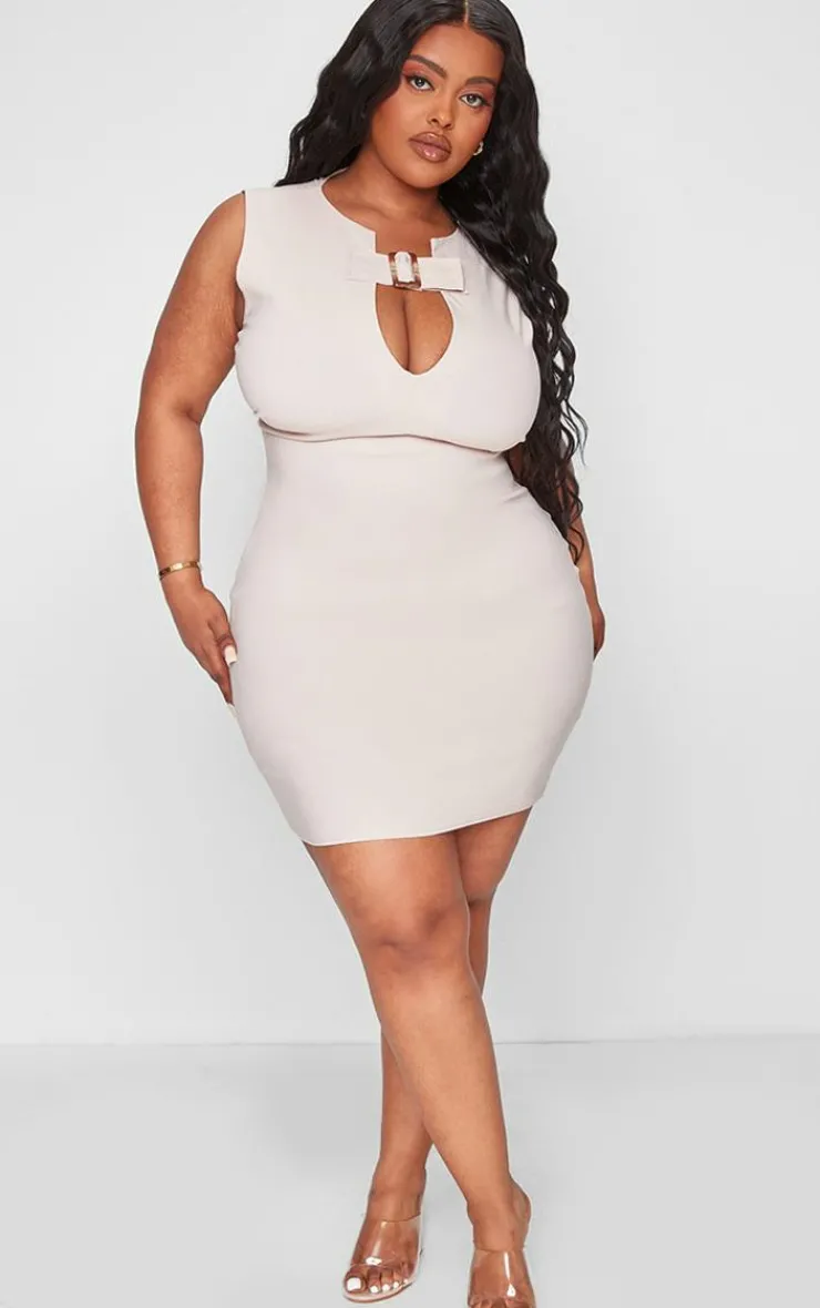 Plus Buckle Front Stretch Woven Bodycon Dress-PrettyLittleThing Discount