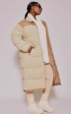 PrettyLittleThing Puffer Jackets*Plus Contrast Borg Maxi Puffer Coat