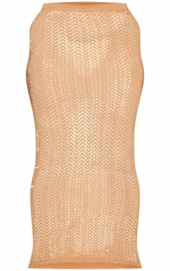 New PrettyLittleThing Plus Distressed Knit Maxi Skirt Beige