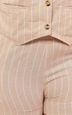 New PrettyLittleThing Plus Linen Look Striped Tailored Floaty Shorts Beige