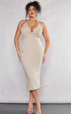 Plus Pleated Bust Midi Dress-PrettyLittleThing