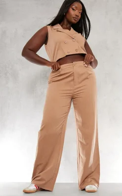 Plus Beige Tailored Vest Detail Jumpsuit