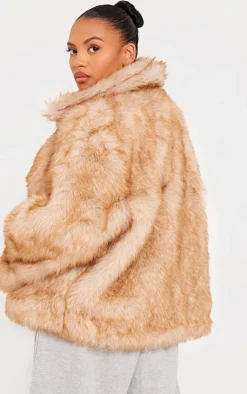 PrettyLittleThing Faux Fur Coats*Plus Tipped Faux Fur Collar Detail Jacket