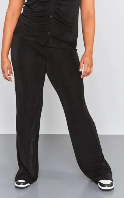 PrettyLittleThing Plus Acetate Slinky Wide Leg Pants Black