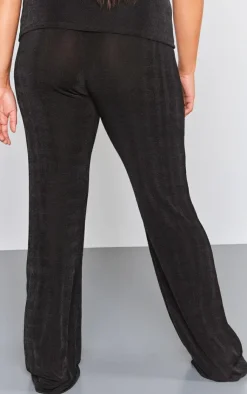PrettyLittleThing Plus Acetate Slinky Wide Leg Pants Black