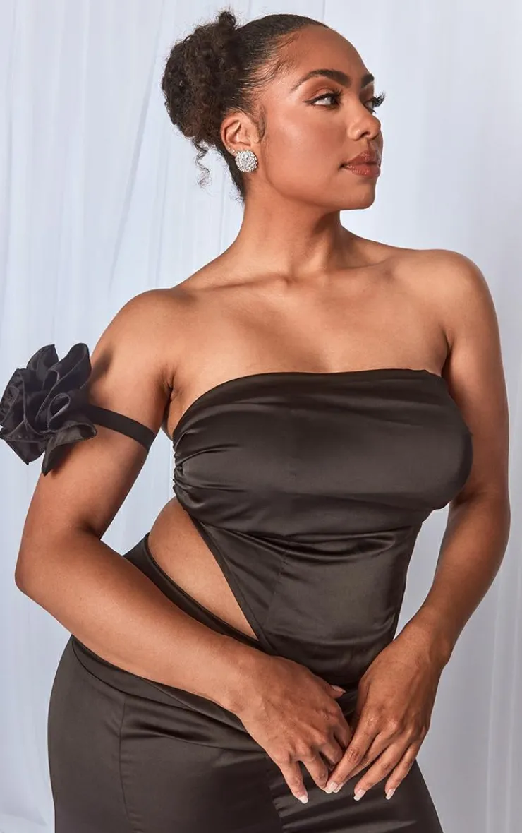 Best PrettyLittleThing Plus Arm Corsage Satin Corset Black