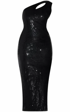 Plus Asymmetric High Split Sequin Maxi Dress-PrettyLittleThing Discount