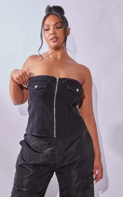 PrettyLittleThing Corsets*Plus Bandeau Zip Up Denim Corset