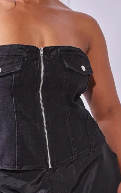 PrettyLittleThing Corsets*Plus Bandeau Zip Up Denim Corset