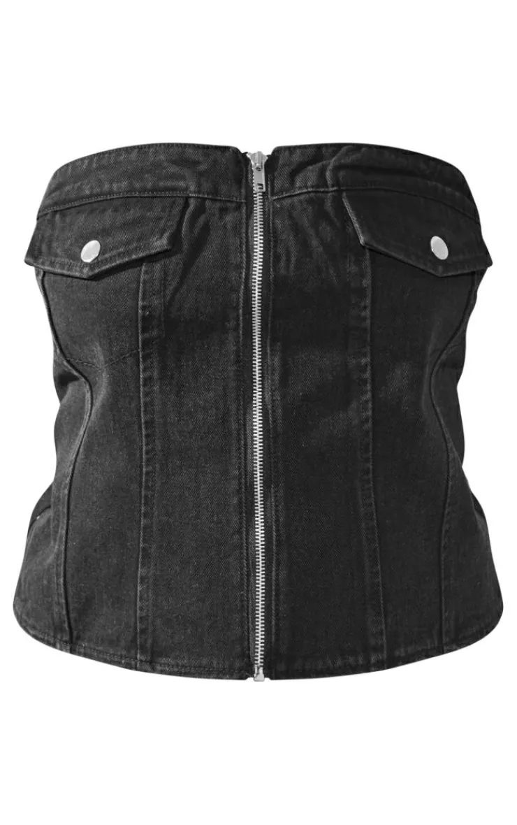 PrettyLittleThing Corsets*Plus Bandeau Zip Up Denim Corset