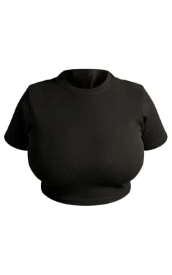 PrettyLittleThing Basic Tops*Plus Basic Rib Short Sleeve Crop Top