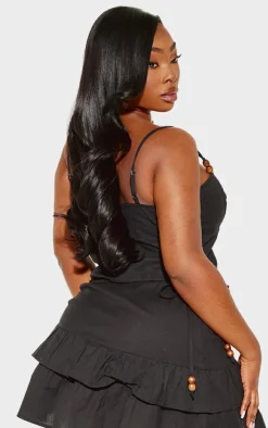 Online PrettyLittleThing Plus Bead Detail Lace Up Corset Top Black
