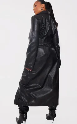 PrettyLittleThing Trench Coats*Plus Belted Oversized Faux Leather Trench Coat