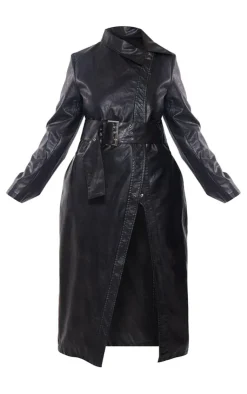 PrettyLittleThing Trench Coats*Plus Belted Oversized Faux Leather Trench Coat