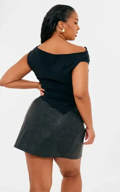 PrettyLittleThing Christmas Day Outfits*Plus Bengaline Ruched Asymmetric Long Top
