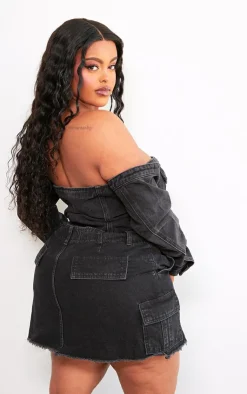 PrettyLittleThing Corsets*Plus Button Up Bardot Denim Corset