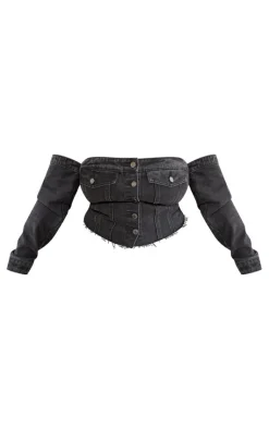PrettyLittleThing Corsets*Plus Button Up Bardot Denim Corset