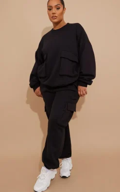 Sale PrettyLittleThing Plus Cargo Cuffed Sweatpants Black