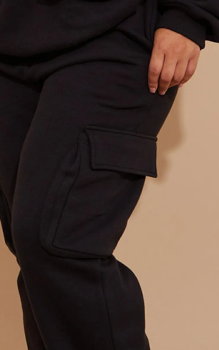 Sale PrettyLittleThing Plus Cargo Cuffed Sweatpants Black