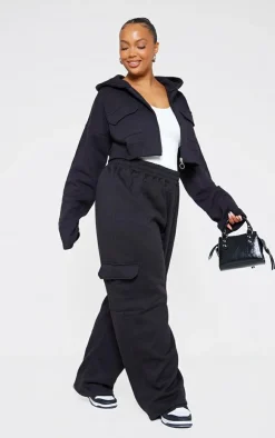 Best PrettyLittleThing Plus Cargo Pocket Wide Leg Sweatpants Black