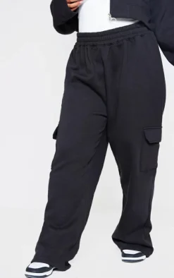 Best PrettyLittleThing Plus Cargo Pocket Wide Leg Sweatpants Black
