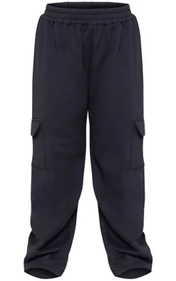 Best PrettyLittleThing Plus Cargo Pocket Wide Leg Sweatpants Black