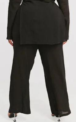 Online PrettyLittleThing Plus Cheesecloth Textured Wide Leg Pants Black