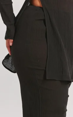 Online PrettyLittleThing Plus Cheesecloth Textured Wide Leg Pants Black