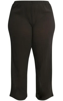 Online PrettyLittleThing Plus Cheesecloth Textured Wide Leg Pants Black
